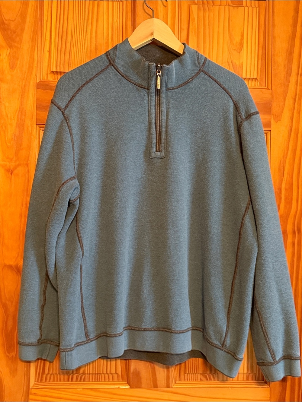 Tommy Bahama Men's Reversible Charcoal/Blue Half-Zip Pullover Sweater - Picture 3 of 5